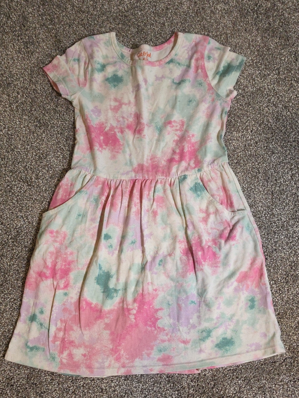 Cat & Jack Pink Tie-Dye Short Sleeve Dress with Mint and Lavender Accents